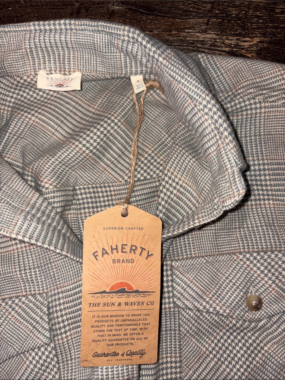 Faherty Nazaré Relaxed Flannel Shirt Canyon Plaid Tan Medium NWT - Picture 6 of 12
